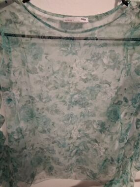 ZARA Sheer Floral Tunic in Mint